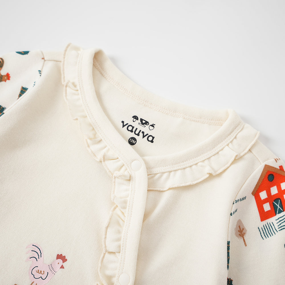 Vauva FW23 - Baby Girl Nordic Style Print Cotton Long Sleeve Romper (White)