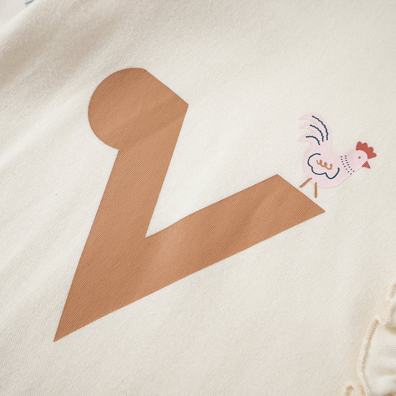 Vauva FW23 - Baby Girl Nordic Style Print Cotton Long Sleeve Romper (White) - My Little Korner