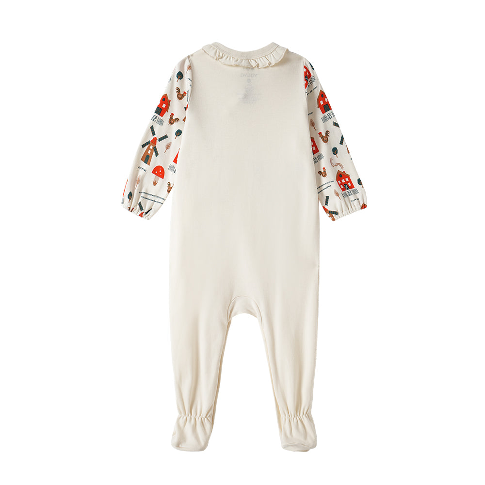 Vauva FW23 - Baby Girl Nordic Style Print Cotton Long Sleeve Romper (White) product image back