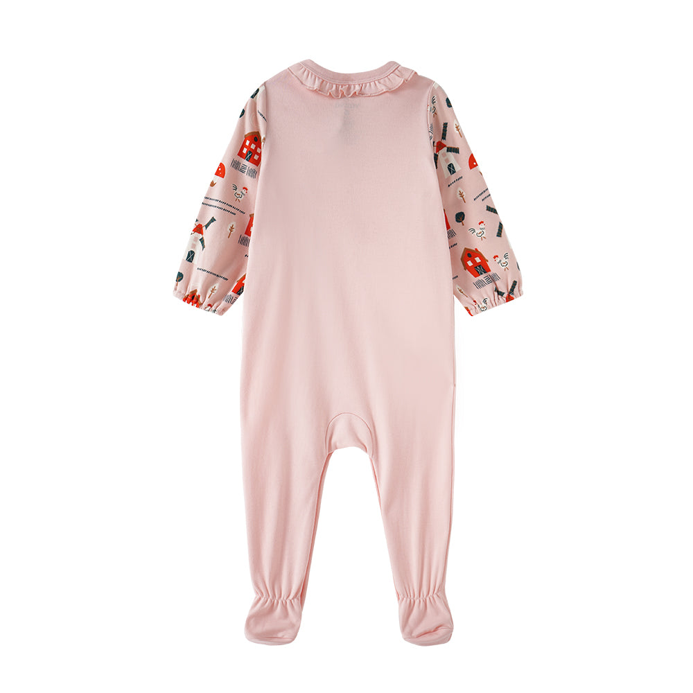 Vauva FW23 - Baby Girl Nordic Style Print Cotton Long Sleeve Romper (Pink) product image back