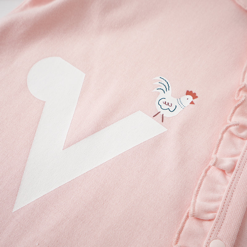 Vauva FW23 - Baby Girl Nordic Style Print Cotton Long Sleeve Romper (Pink) - My Little Korner