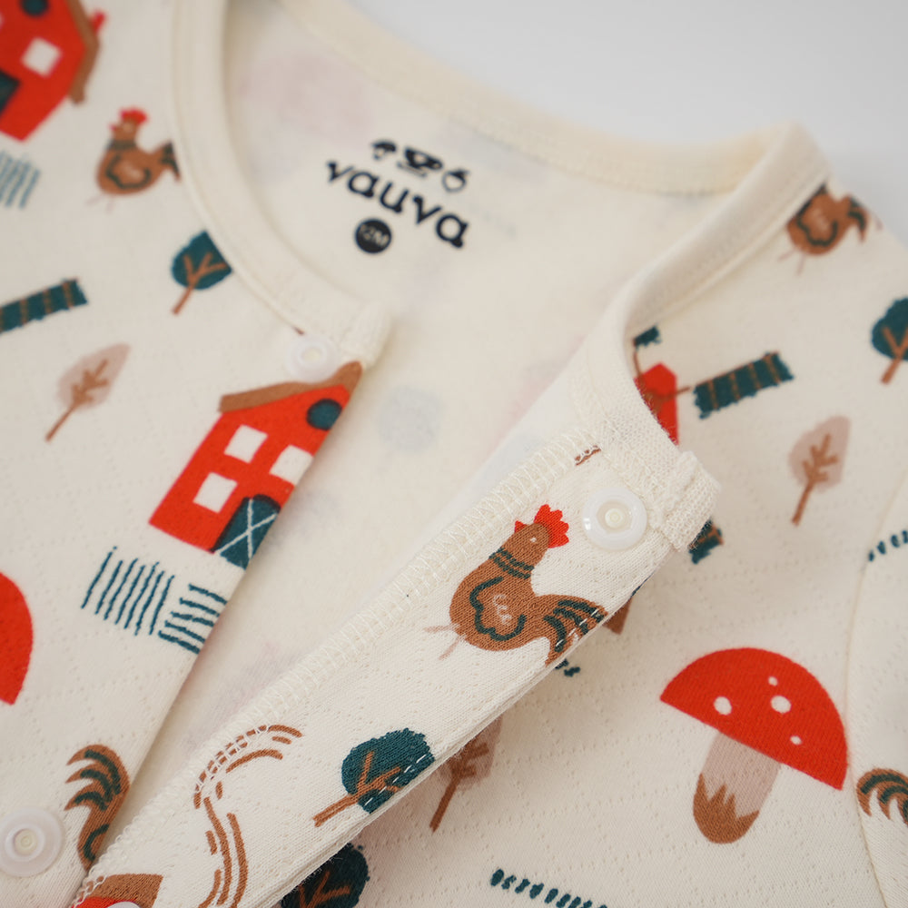 Vauva FW23 - Baby Girl Nordic Print Cotton Long Sleeve Romper (White)