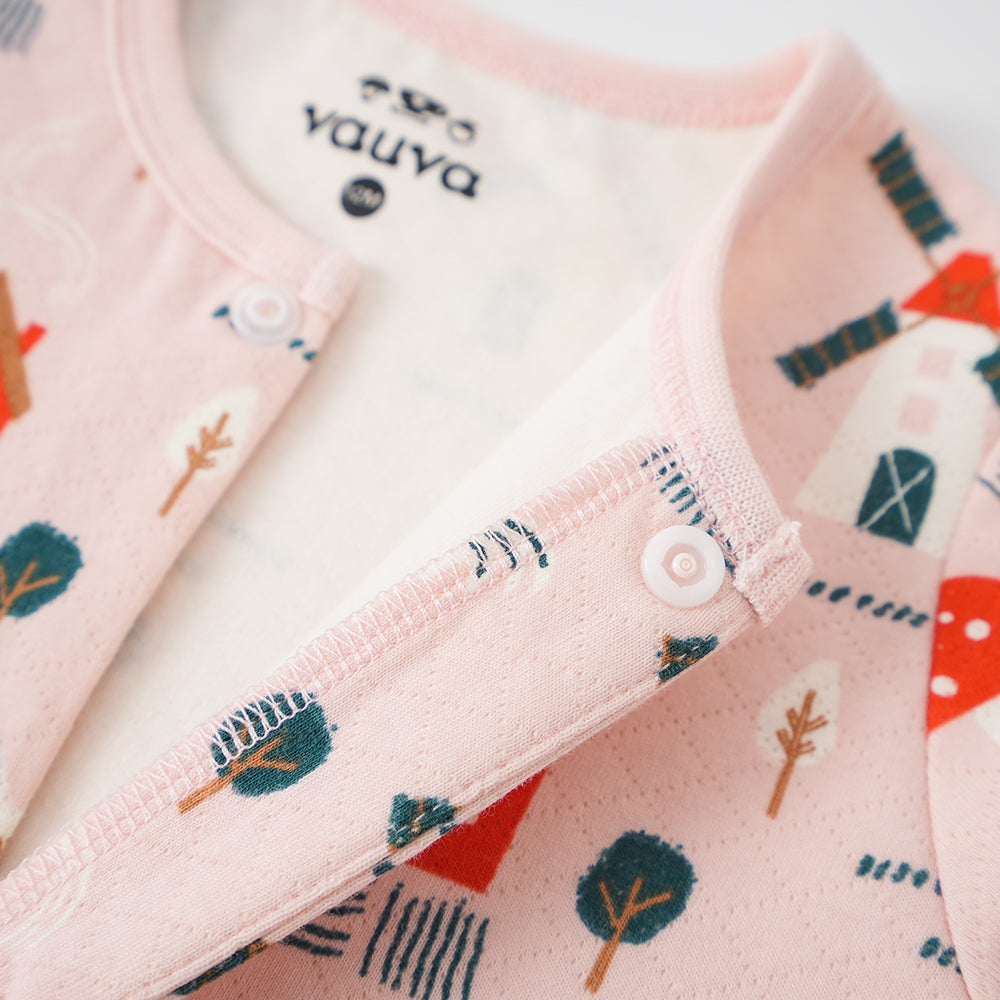 Vauva FW23 - Baby Girl Nordic Print Cotton Long Sleeve Romper (Pink) - My Little Korner