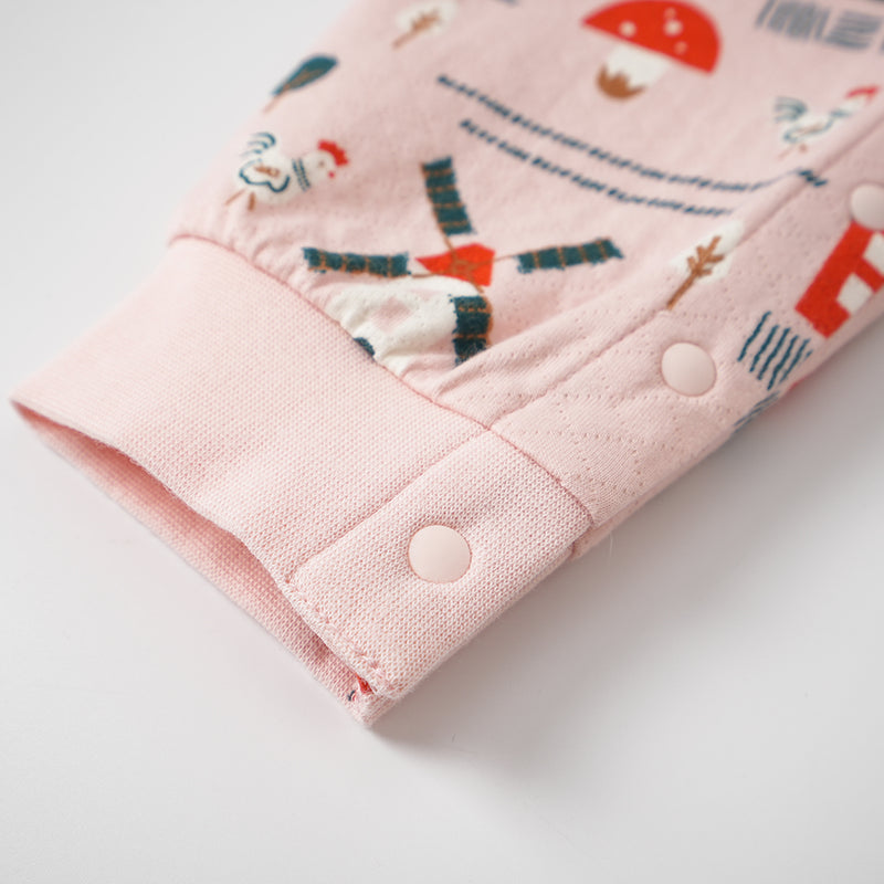 Vauva FW23 - Baby Girl Nordic Print Cotton Long Sleeve Romper (Pink)