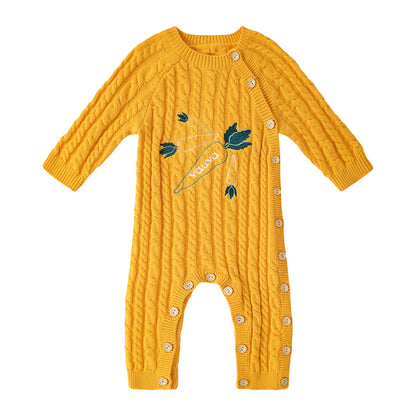 VAUVA Vauva FW23 - Baby Boy Carrot Pattern Cotton Long Sleeve Romper (Yellow) Romper