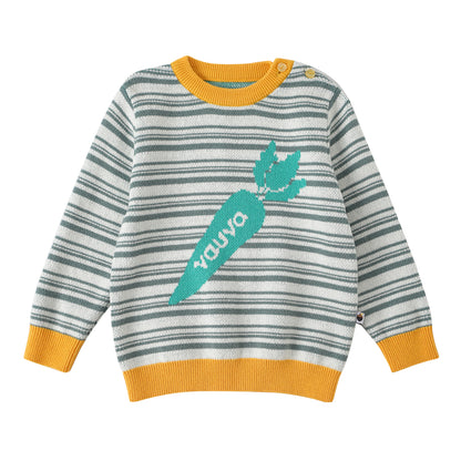 VAUVA Vauva FW23 - Baby Boys Carrot Logo Striped Cotton Long Sleeve Sweater Sweatshirt