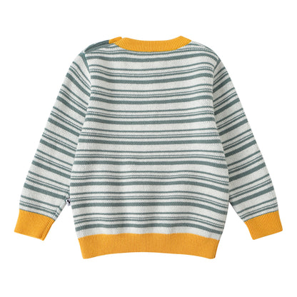 VAUVA Vauva FW23 - Baby Boys Carrot Logo Striped Cotton Long Sleeve Sweater Sweatshirt