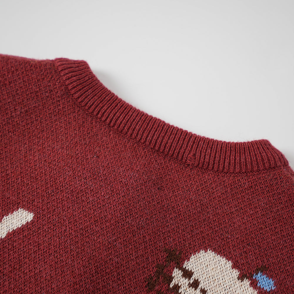 Vauva FW23 - Baby Girls Farm Jacquard Cotton Cashmere Jacket (Red)-product image close up