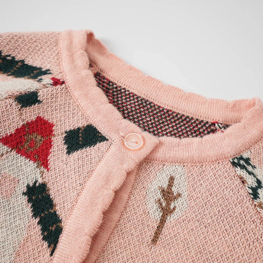 VAUVA Vauva FW23 - Baby Girls Pinwheel All Over Print Long Sleeve Knit Jacket (Pink) Coat & Jacket