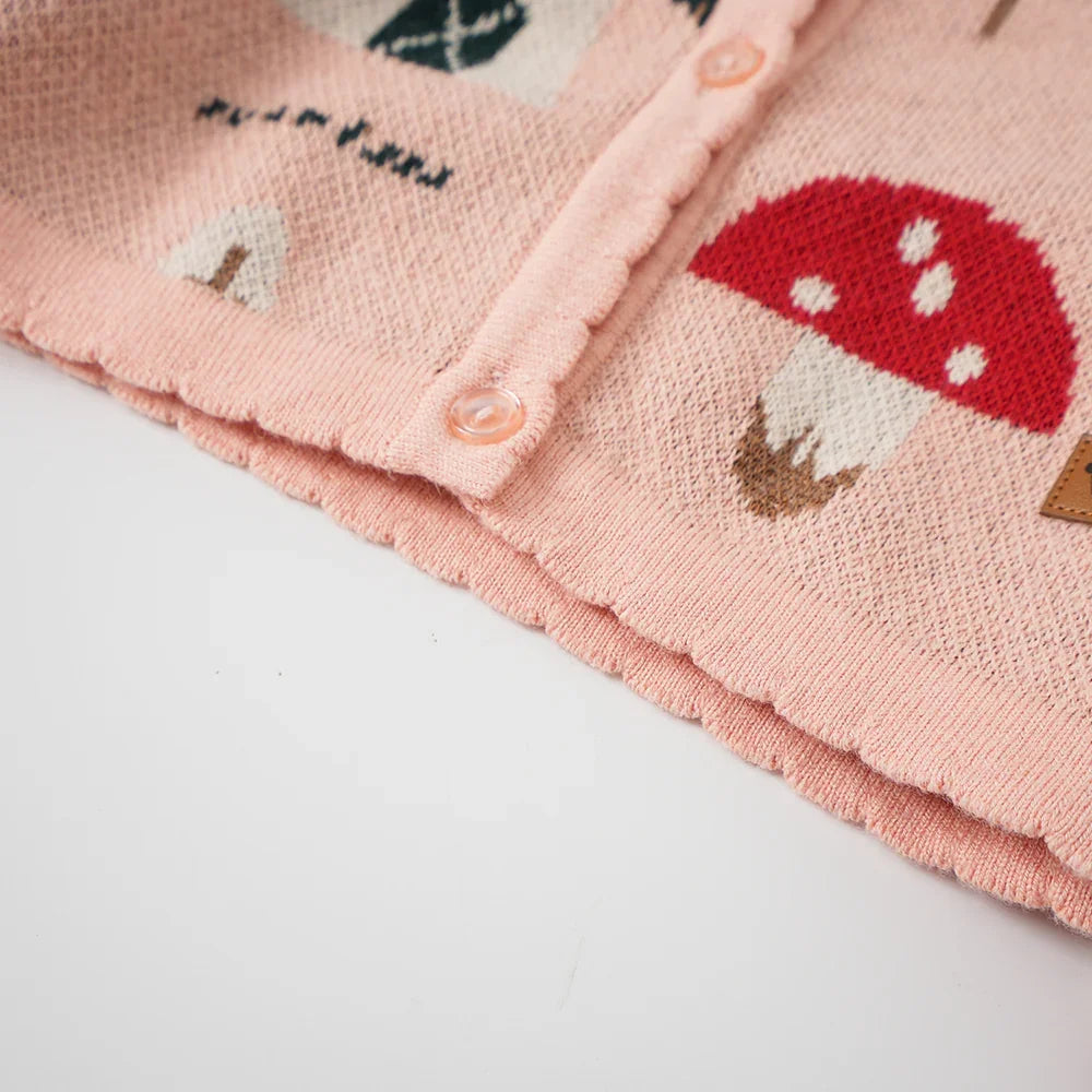 VAUVA Vauva FW23 - Baby Girls Pinwheel All Over Print Long Sleeve Knit Jacket (Pink) Coat & Jacket