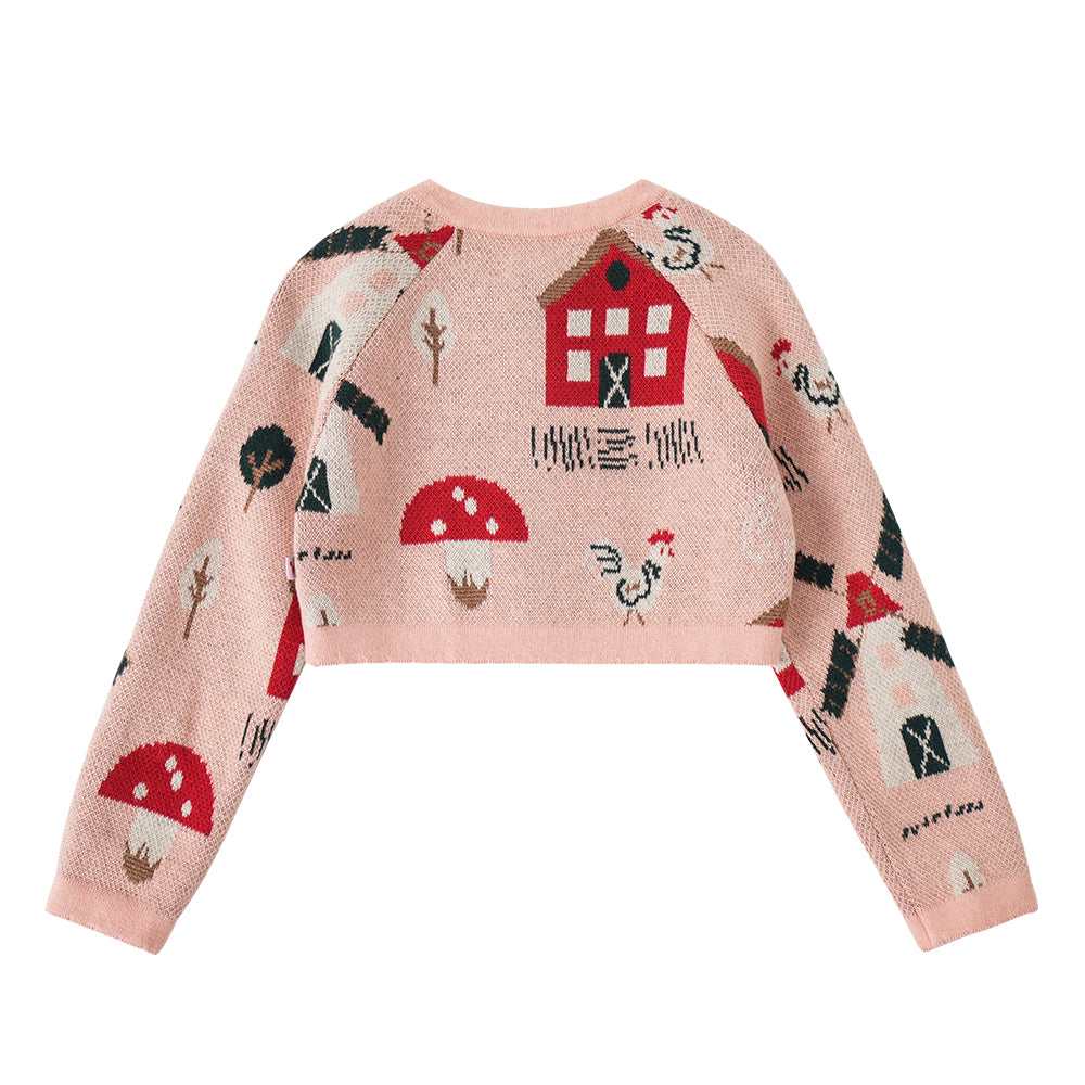 Vauva FW23 - Baby Girls Pinwheel All Over Print Long Sleeve Knit Jacket (Pink) product image back