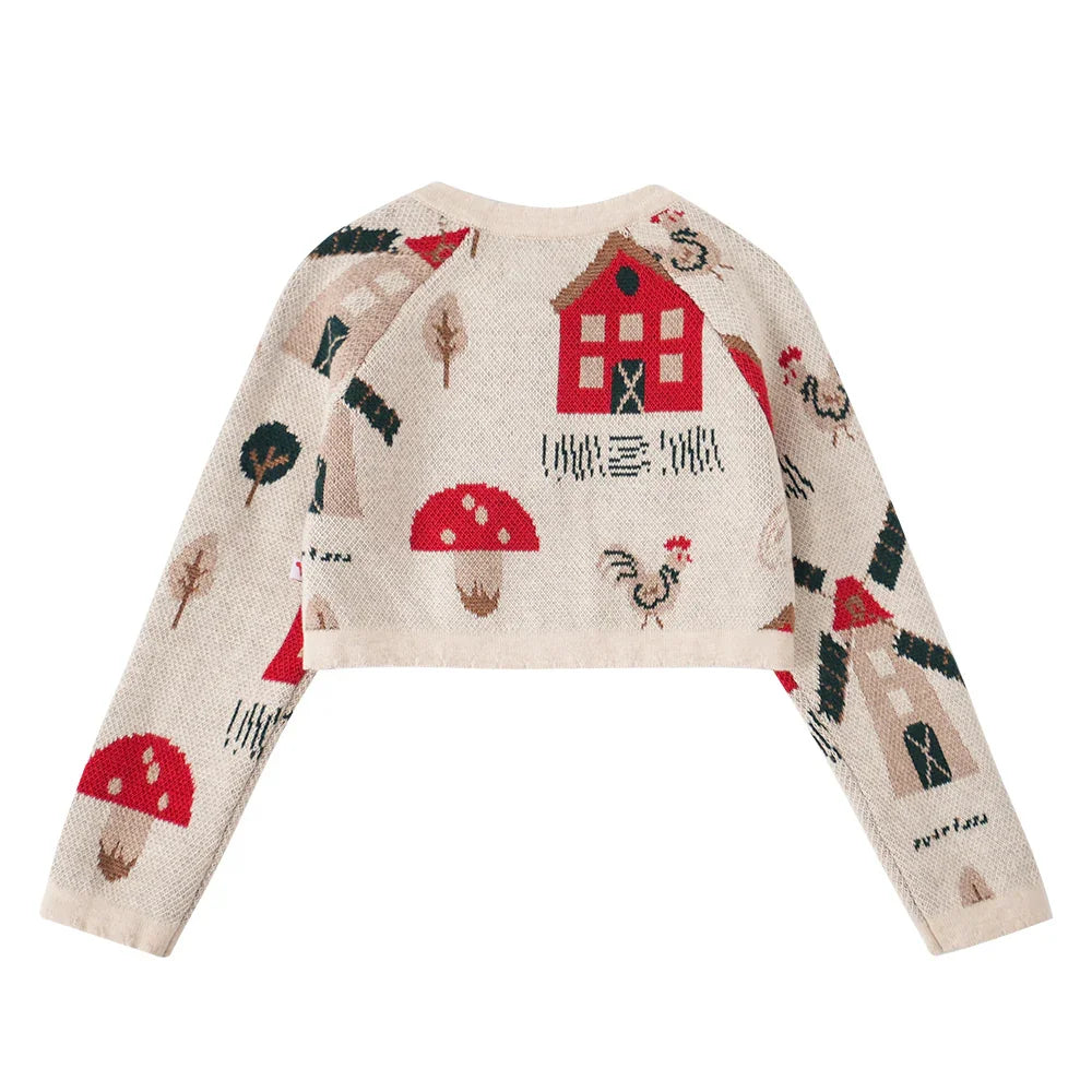 VAUVA Vauva FW23 - Baby Girls Pinwheel All Over Print Long Sleeve Knit Jacket (White) Coat & Jacket
