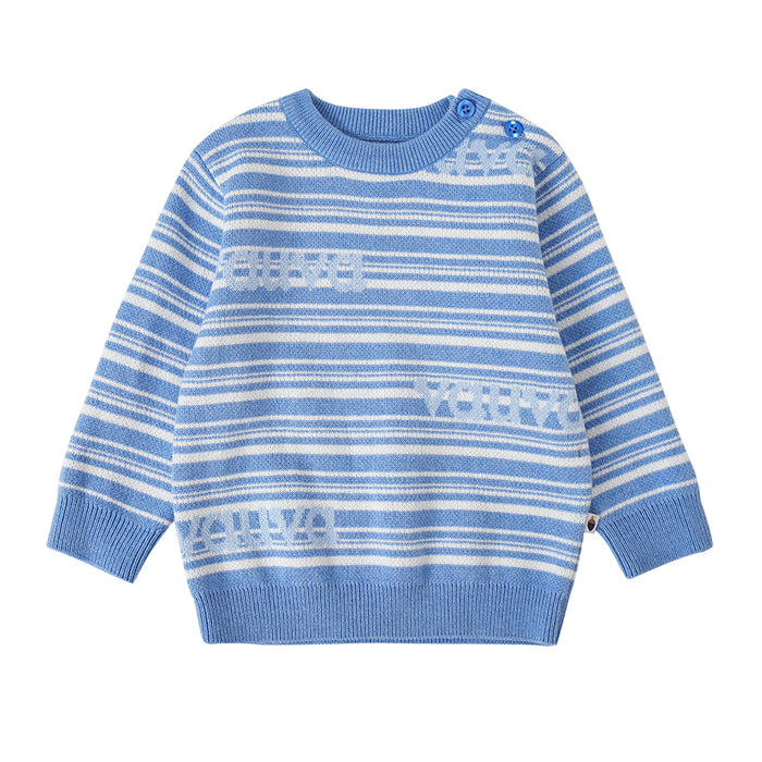 Vauva FW23 - Baby Boys Blue and White Striped Cotton Long Sleeve Sweater
