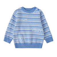 Vauva FW23 - Baby Boys Blue and White Striped Cotton Long Sleeve Sweater product image front