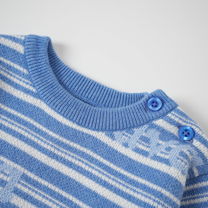 Vauva FW23 - 男嬰藍白間條棉質長袖毛衣