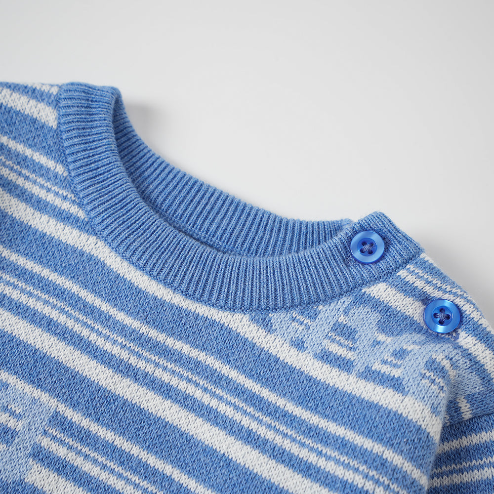 VAUVA Vauva FW23 - Baby Boys Blue and White Striped Cotton Long Sleeve Sweater Sweatshirt