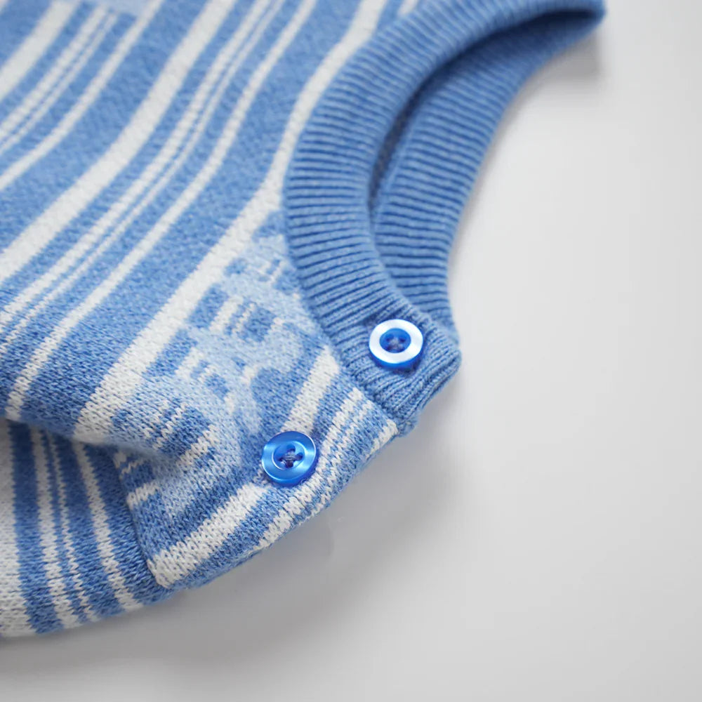 VAUVA Vauva FW23 - Baby Boys Blue and White Striped Cotton Long Sleeve Sweater Sweatshirt