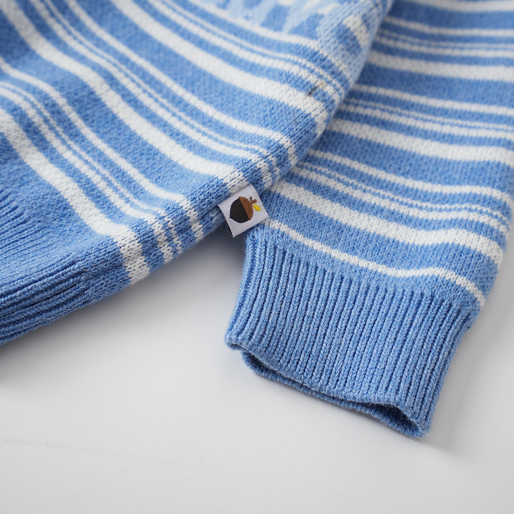 Vauva FW23 - Baby Boys Blue and White Striped Cotton Long Sleeve Sweater - My Little Korner