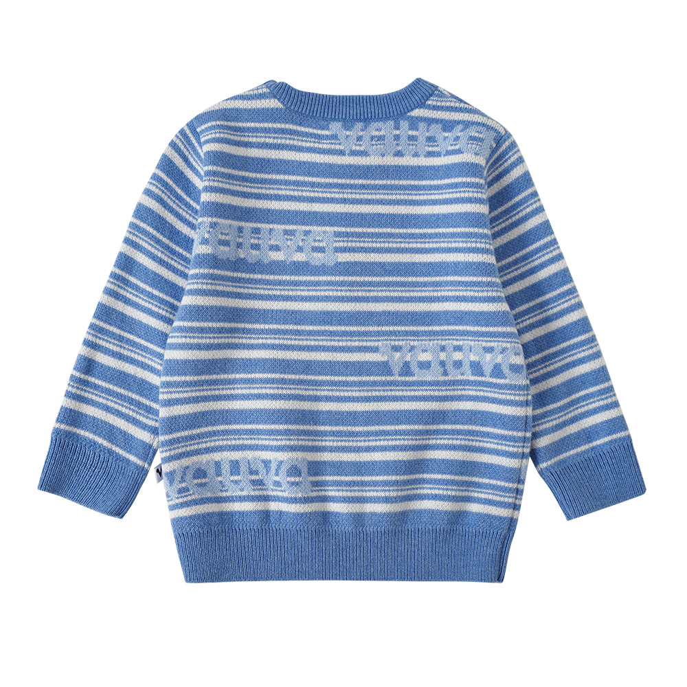 Vauva FW23 - Baby Boys Blue and White Striped Cotton Long Sleeve Sweater