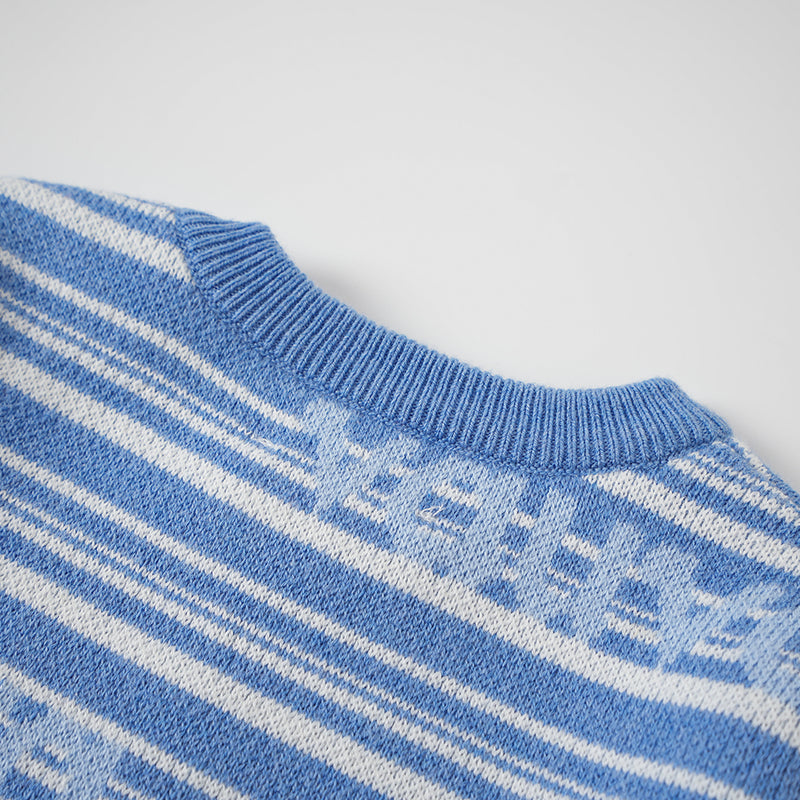 Vauva FW23 - Baby Boys Blue and White Striped Cotton Long Sleeve Sweater - My Little Korner