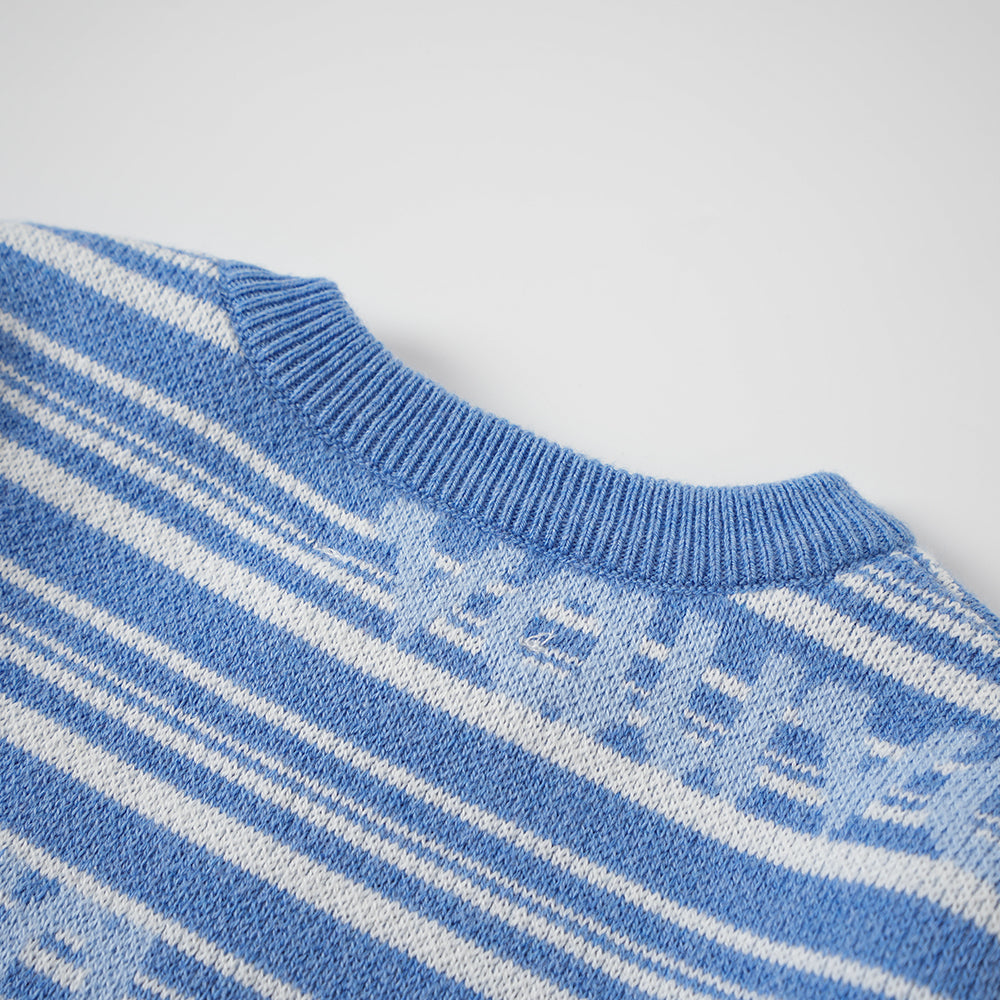 VAUVA Vauva FW23 - Baby Boys Blue and White Striped Cotton Long Sleeve Sweater Sweatshirt