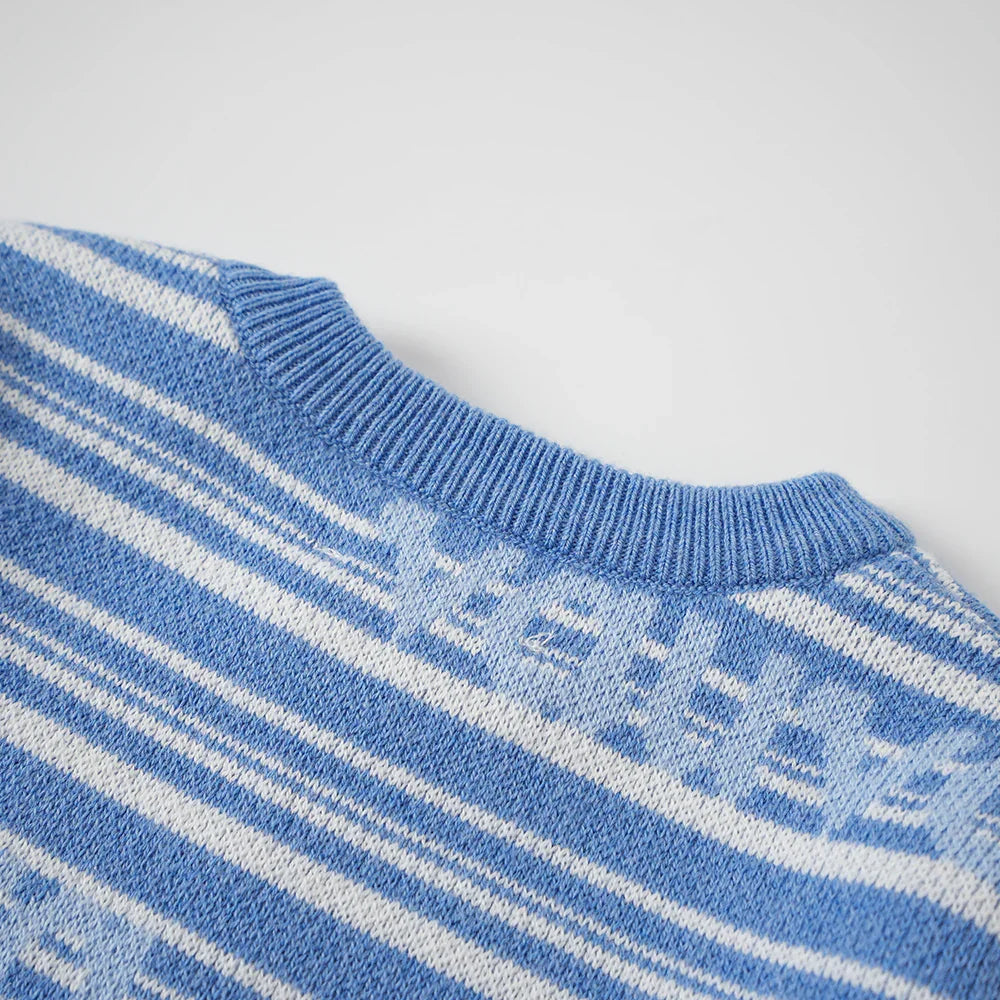 VAUVA Vauva FW23 - Baby Boys Blue and White Striped Cotton Long Sleeve Sweater Sweatshirt