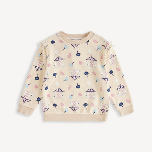 Unicorn-Print Frill Sweatshirt