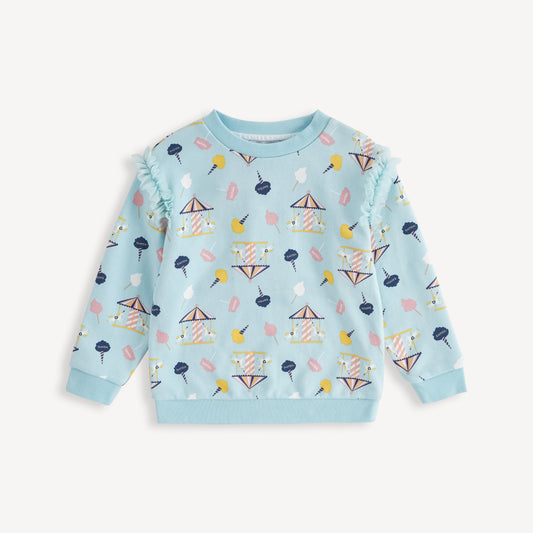 Unicorn-Print Frill Sweatshirt