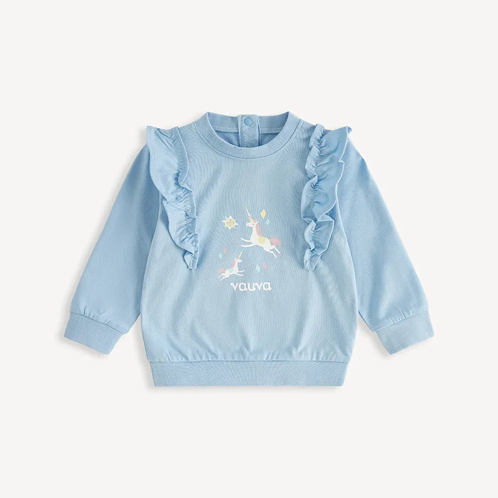 Unicorn-Print Frill Long Sleeve Top