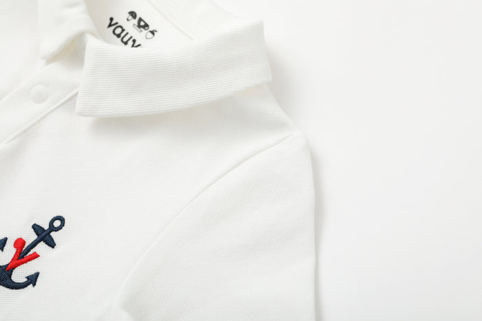 Vauva SS24 - 男嬰 Polo 白色短版連身衣