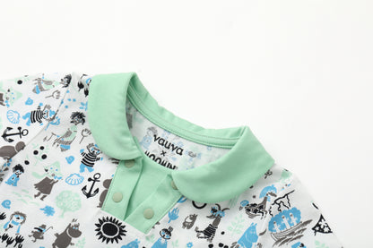 Vauva x Moomin Vauva x Moomin - Baby Boy All Over Print Collar Top &amp; Bottom Set - Pastel Green Top &amp; Bottom Set