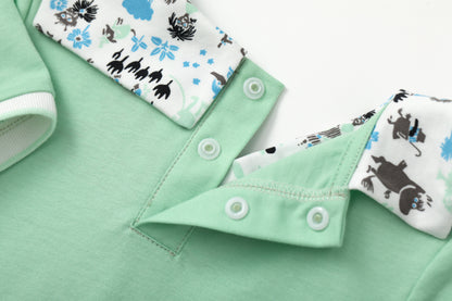 Vauva x Moomin Vauva x Moomin - Baby Boy Snufkin Print Shawl Collar Romper - Pastel Green Romper