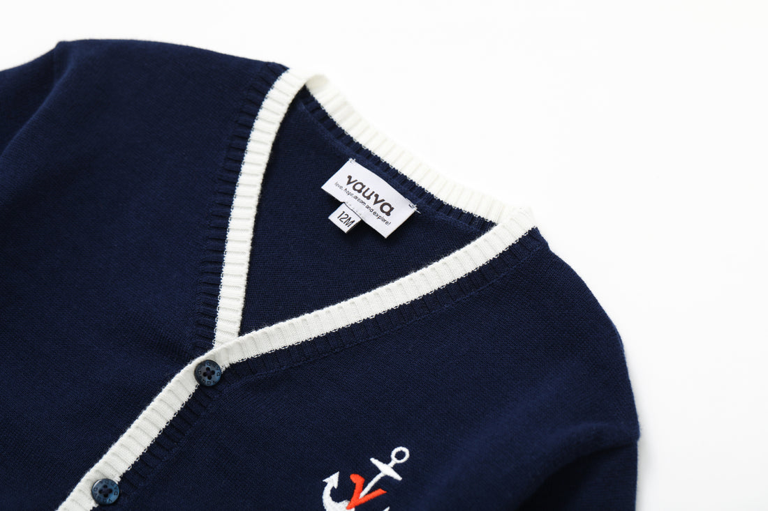 VAUVA Vauva SS24 - Baby Boy Sailor Hook Embroidered Long Sleeve Cardigan Cardigan