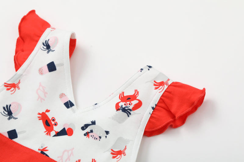 Vauva SS24 - Baby Girl Crab Print Tank Dress (Red)