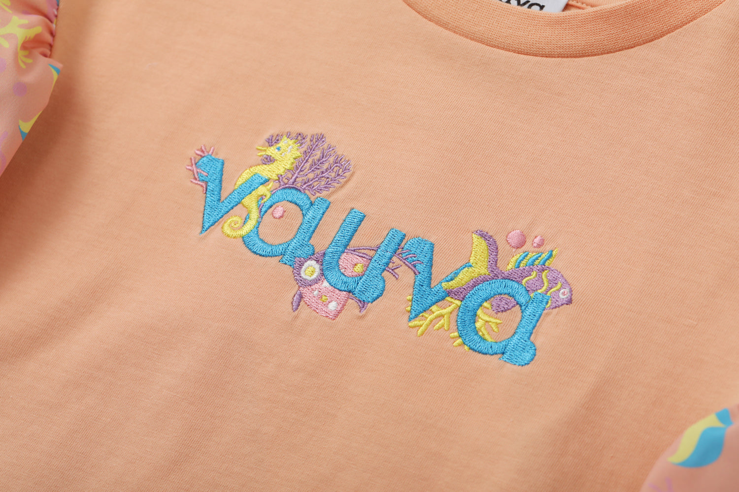 VAUVA Vauva SS24 - Toddler Girl Vauva Logo Embroidered Short Sleeve T-Shirt Top - Apricot Tops