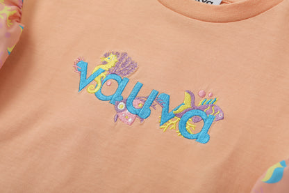 VAUVA Vauva SS24 - Toddler Girl Vauva Logo Embroidered Short Sleeve T-Shirt Top - Apricot Tops