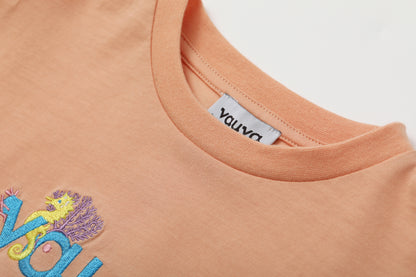 VAUVA Vauva SS24 - Toddler Girl Vauva Logo Embroidered Short Sleeve T-Shirt Top - Apricot Tops