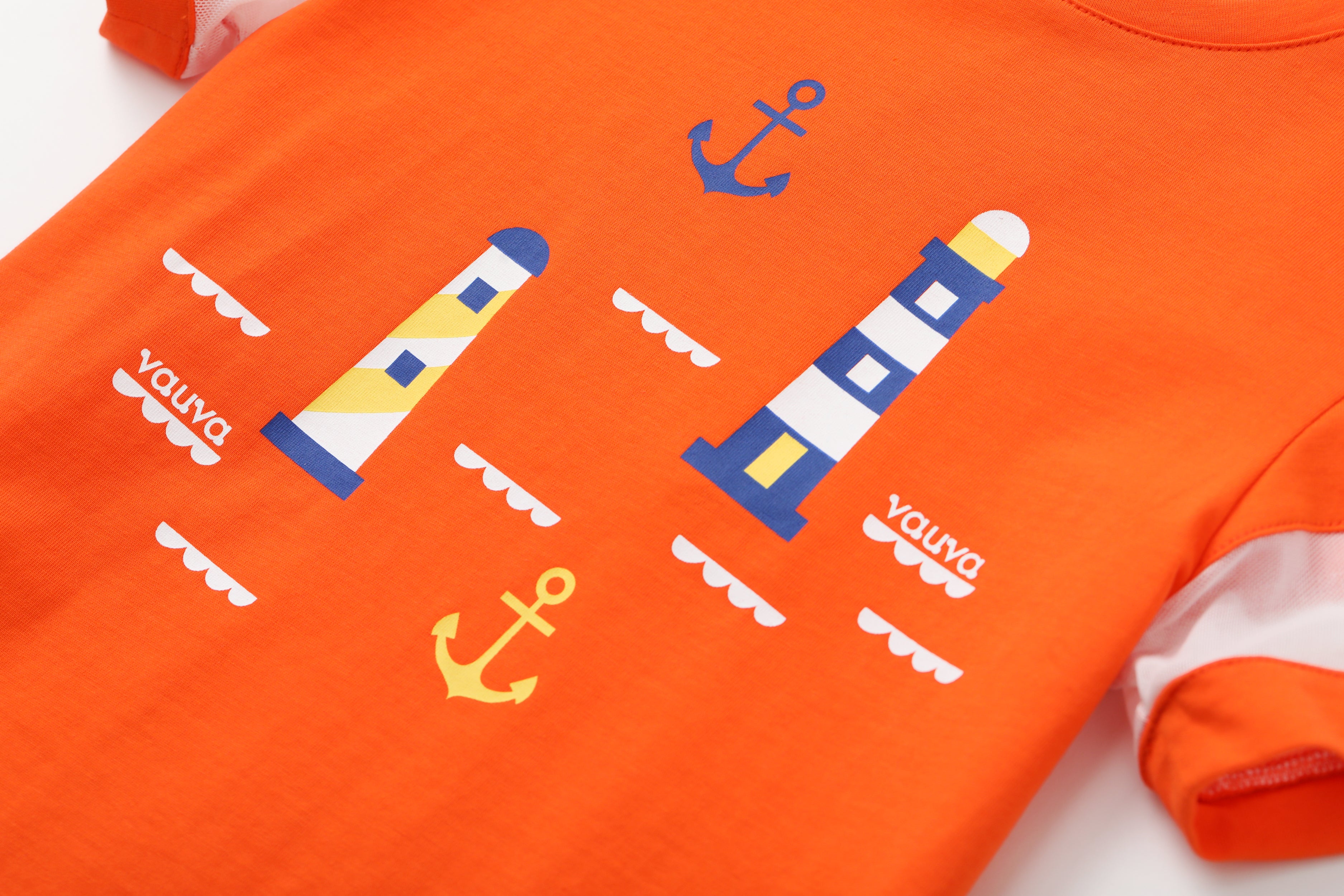 VAUVA Vauva SS24 - Toddler Sailor Hook&amp; Light House Print T-Shirt - Orange Tops