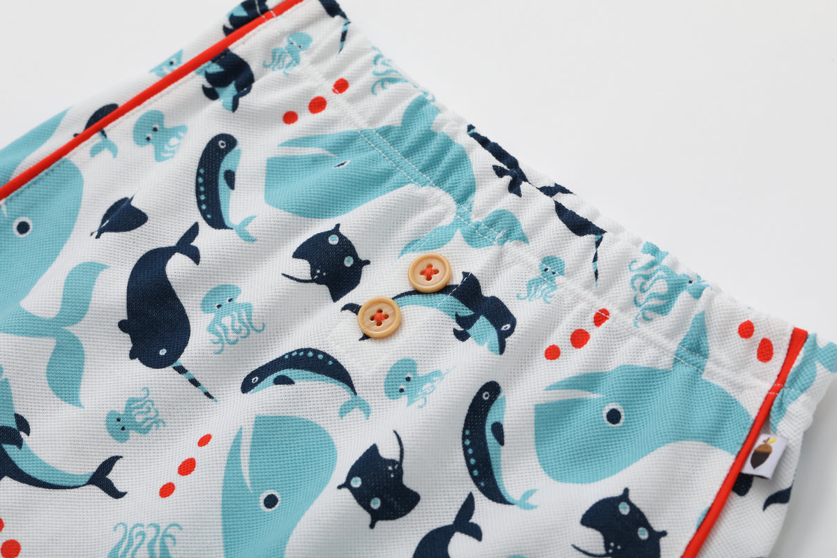 Vauva SS24 - Baby Boy Whale Print Shorts (White) - Product 5