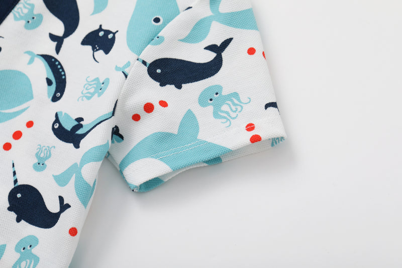 Vauva SS24 - Baby Boy Short Sleeves Whale Printed Romper (Blue) product image 01