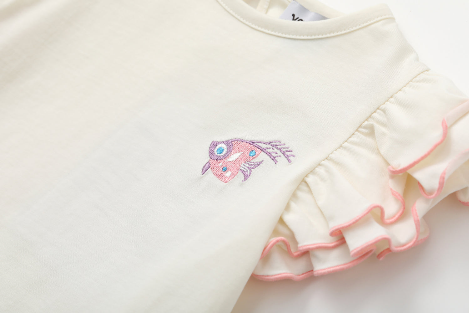 VAUVA Vauva SS24 - Toddler Girl Fish Embroidered Short Sleeve T-Shirt Top - White Top &amp; Bottom Set