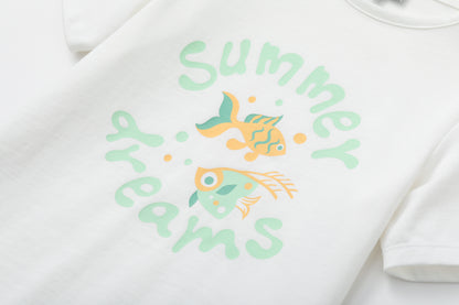 VAUVA Vauva SS24 - Toddler Summer Dreams Fish Print T-Shirt Top - White Tops