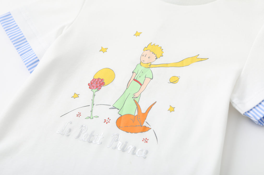 Vauva x Le Petit Prince Vauva x Le Petit Prince - Toddler Boy Trims Yarn Dyed Strip Print T-shirt - White Tops