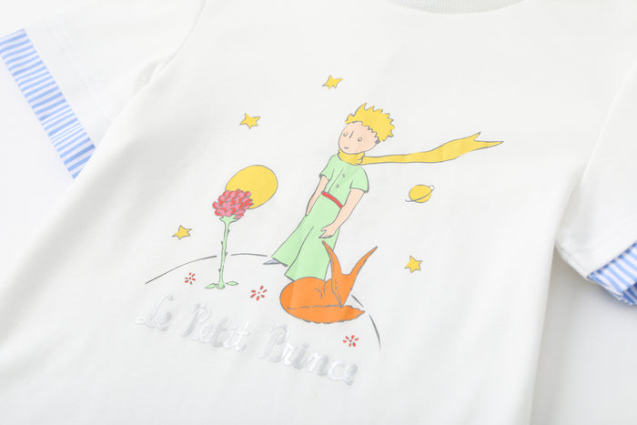 Vauva x Le Petit Prince - Toddler Boy Trims Yarn Dyed Strip Print T-shirt - White 130cm