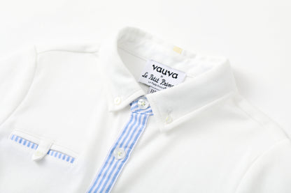 Vauva x Le Petit Prince Vauva x Le Petit Prince - Toddler Boy Trims Yarn Dyed Stripe Polo Shirt - White Polo Shirt