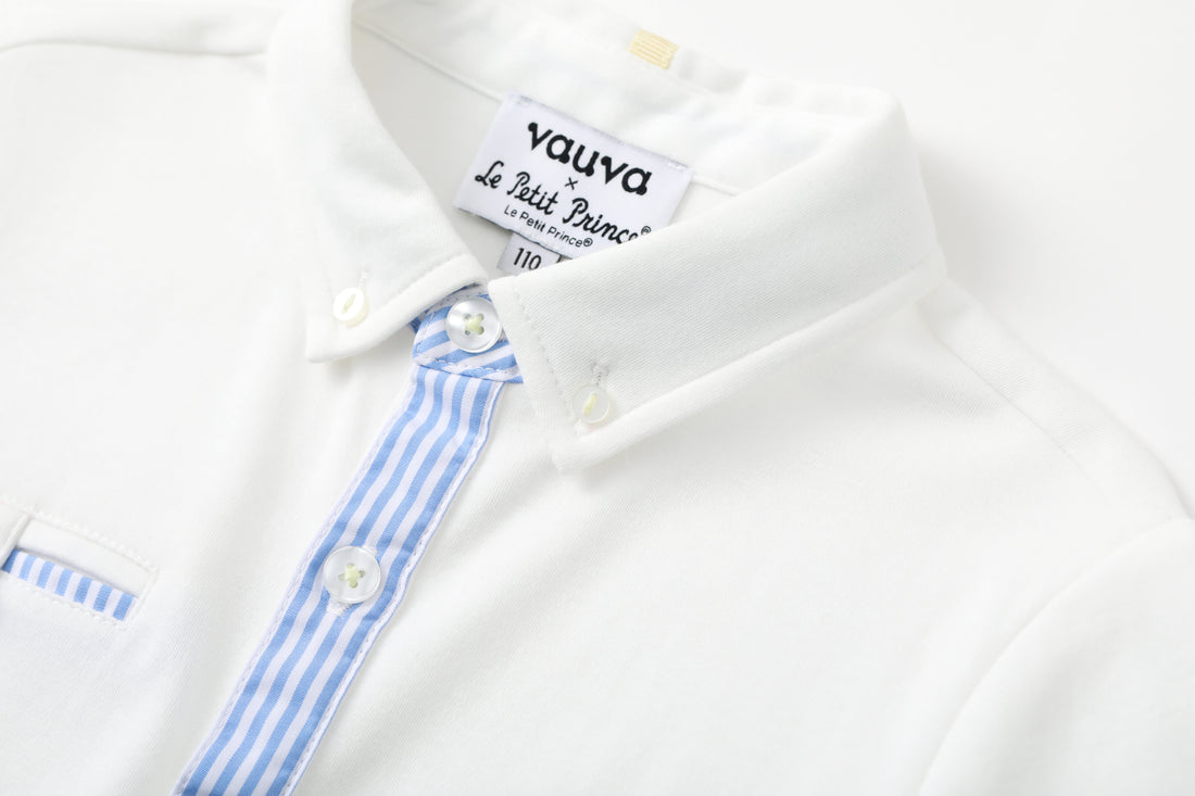 Vauva x Le Petit Prince Vauva x Le Petit Prince - Toddler Boy Trims Yarn Dyed Stripe Polo Shirt - White Polo Shirt