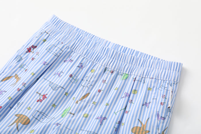 Vauva x Le Petit Prince - Baby Boy Yarn Dyed Stripe All Over Print Shorts - Blue