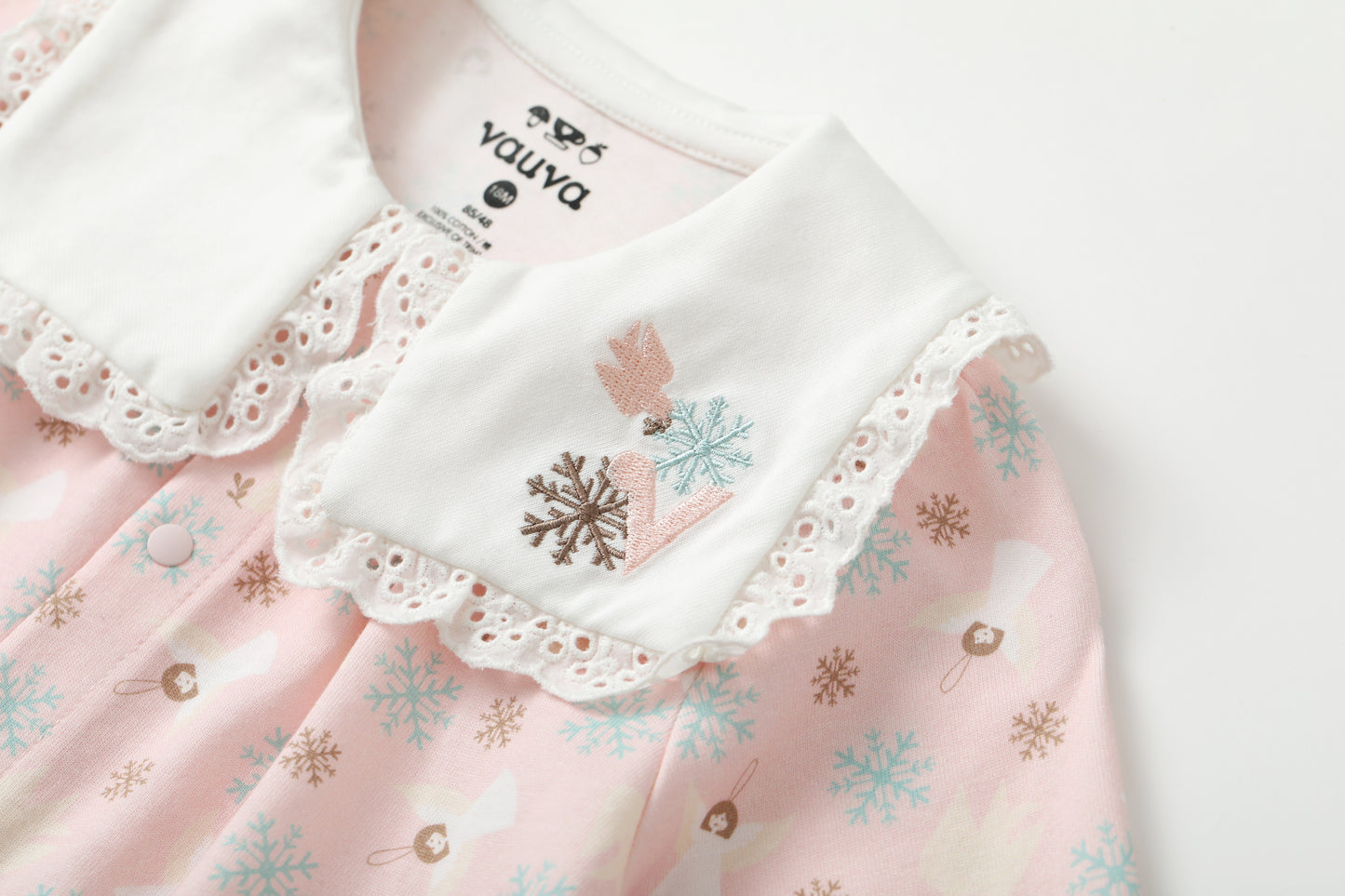 Angel-Print Puritan Collar Romper