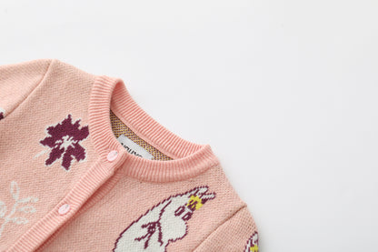 Vauva x Moomin Vauva x Moomin FW23 - Baby Girls Moomin Pattern Long Sleeve Knit Jacket (Pink) Coat &amp; Jacket