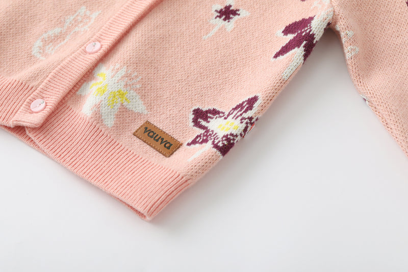 Vauva x Moomin FW23 - Baby Girls Moomin Pattern Long Sleeve Knit Jacket (Pink)